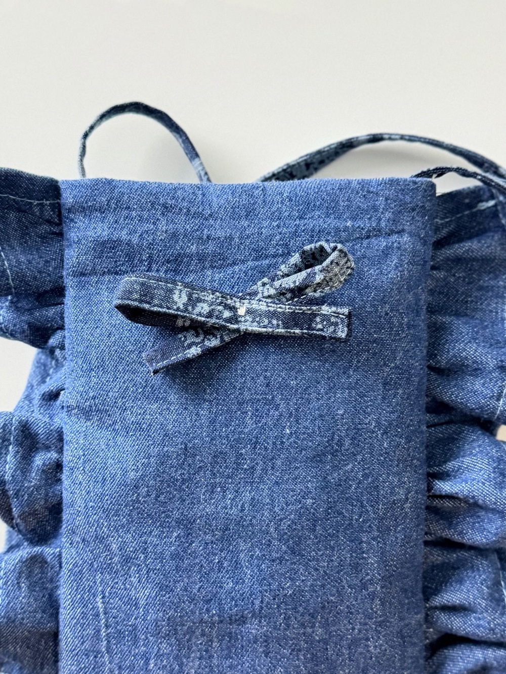 Handmade Denim Ruffle Crossbody Bag Blue Jean Bow Cottagecore Y2K - Picture 6 of 10